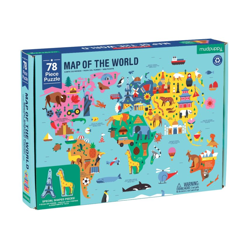 Wereldkaart puzzel 78 stukken, Mudpuppy