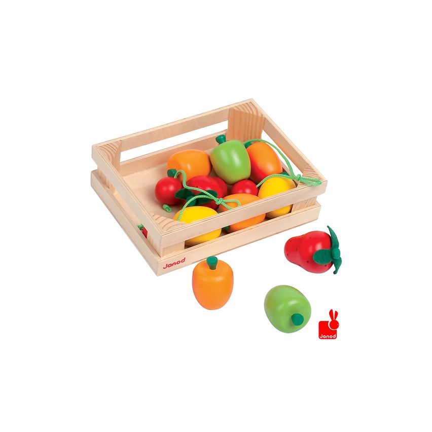 Kistje met 12 stuks houten speelfruit, Janod